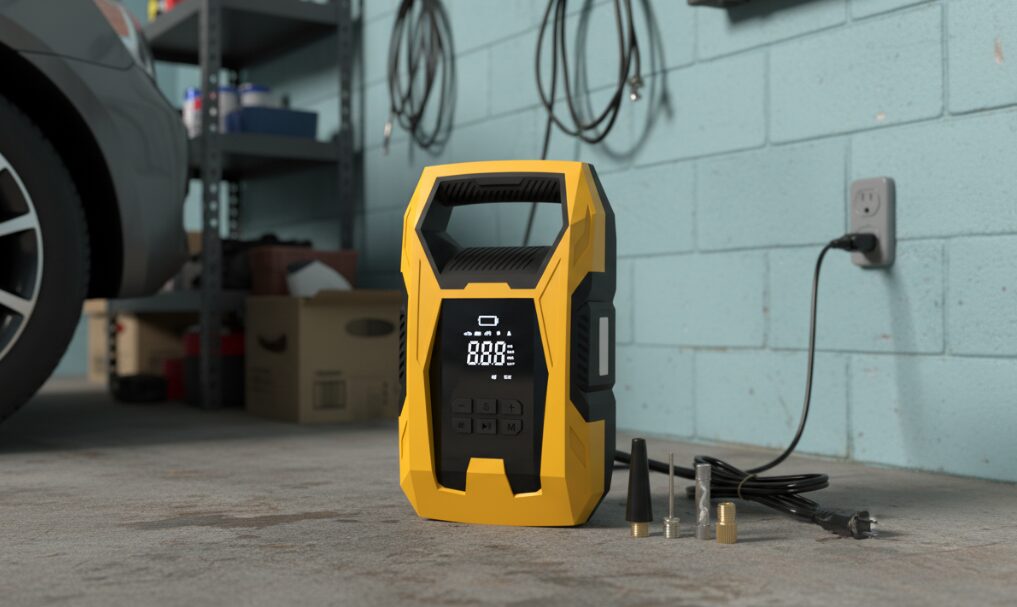 The portable air pump is charging.