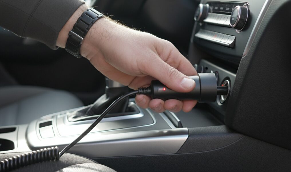 Plug the air pump into the car's cigarette lighter socket.