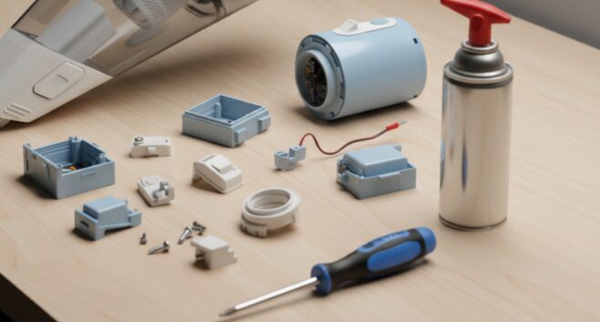 A disassembled car vacuum cleaner